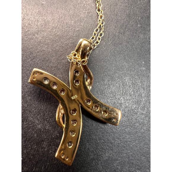 NEW Rainbow sapphire curved cross pendant and chain in gold over sterling silver - Picture 12 of 13